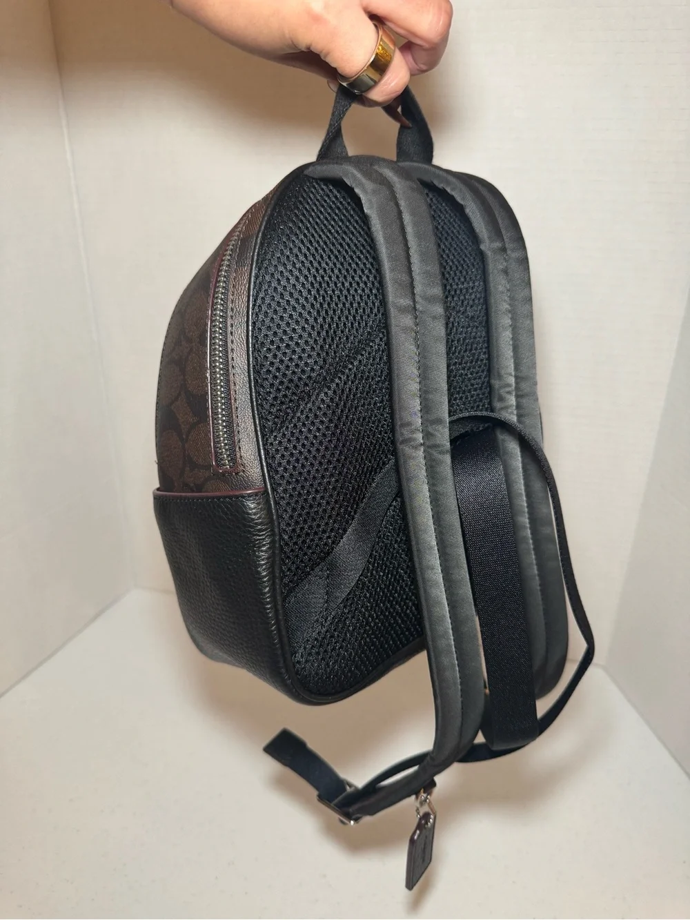 Coach Leopard-Print Mini Backpack in Black & Tan